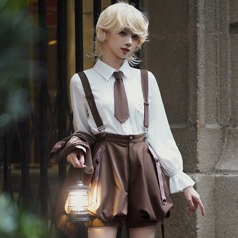 Ouji Fashion Lolita Shirt Vest Overalls Prince Dress Spring Summer Set TOP Blouse