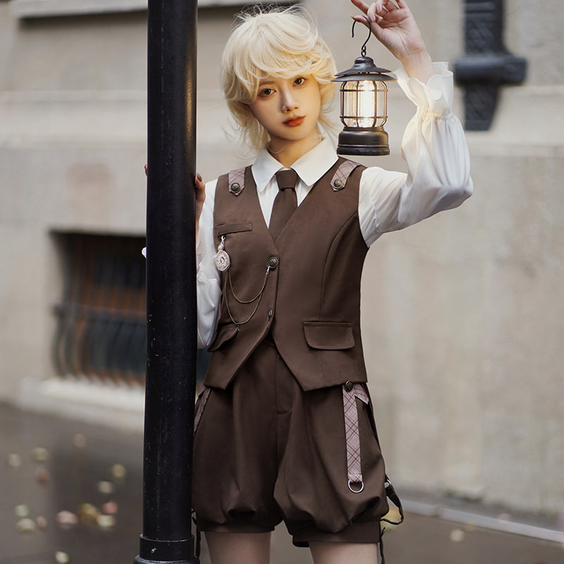 Ouji Fashion Lolita Shirt Vest Overalls Prince Dress Spring Summer Set TOP Blouse