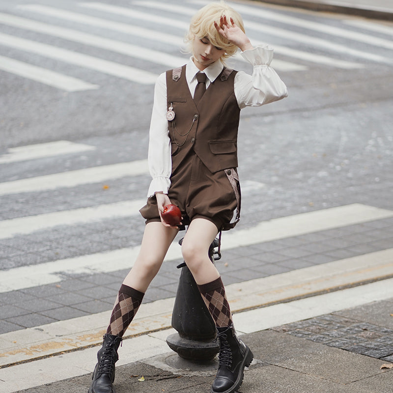 Ouji Fashion Lolita Shirt Vest Overalls Prince Dress Spring Summer Set TOP Blouse