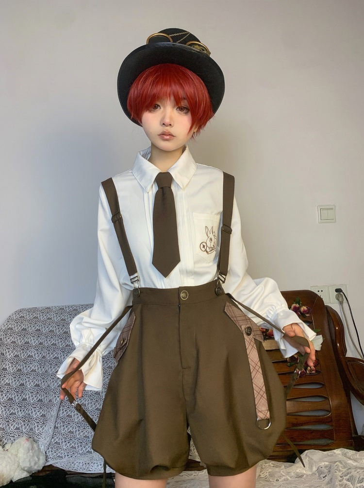 Ouji Fashion Lolita Shirt Vest Overalls Prince Dress Spring Summer Set TOP Blouse