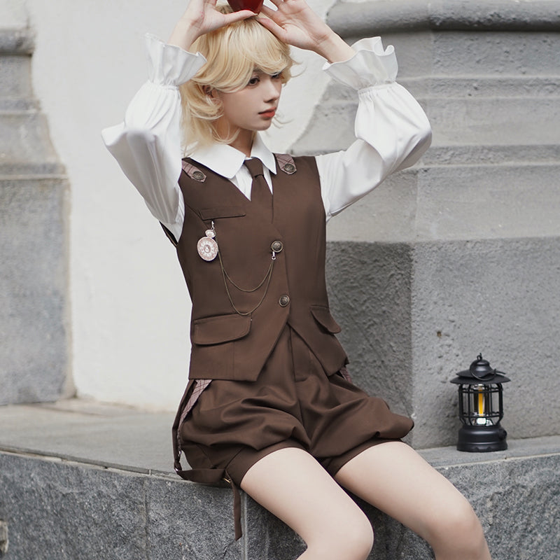 Ouji Fashion Lolita Shirt Vest Overalls Prince Dress Spring Summer Set TOP Blouse
