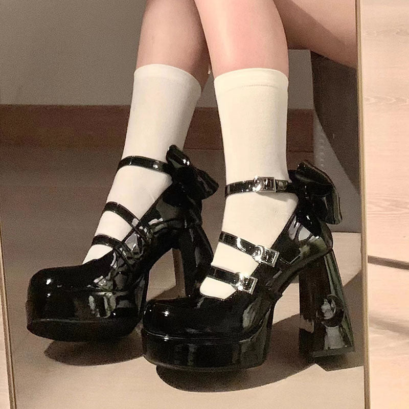 Lolita Shoes Pink White Chubby Heels Sneakers Sweet Cool Goth Punk Student Lolita Daily Party
