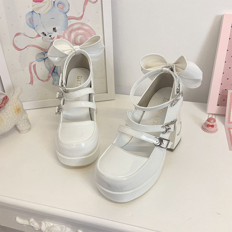 Lolita Shoes Pink White Chubby Heels Sneakers Sweet Cool Goth Punk Student Lolita Daily Party