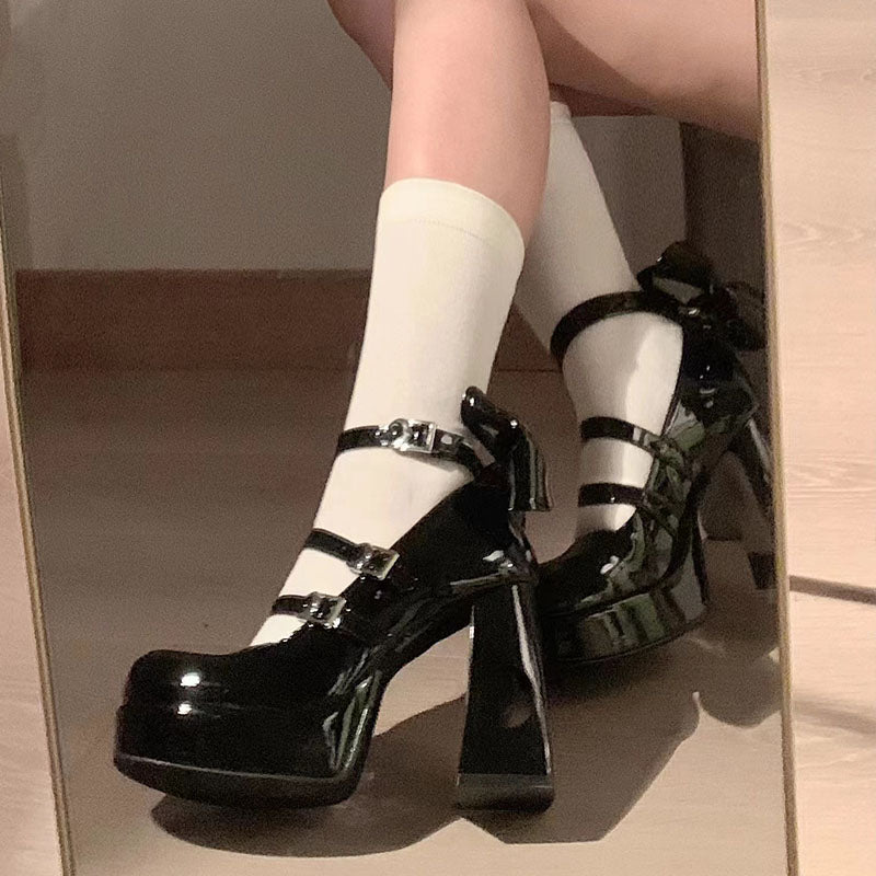 Lolita Shoes Pink White Chubby Heels Sneakers Sweet Cool Goth Punk Student Lolita Daily Party