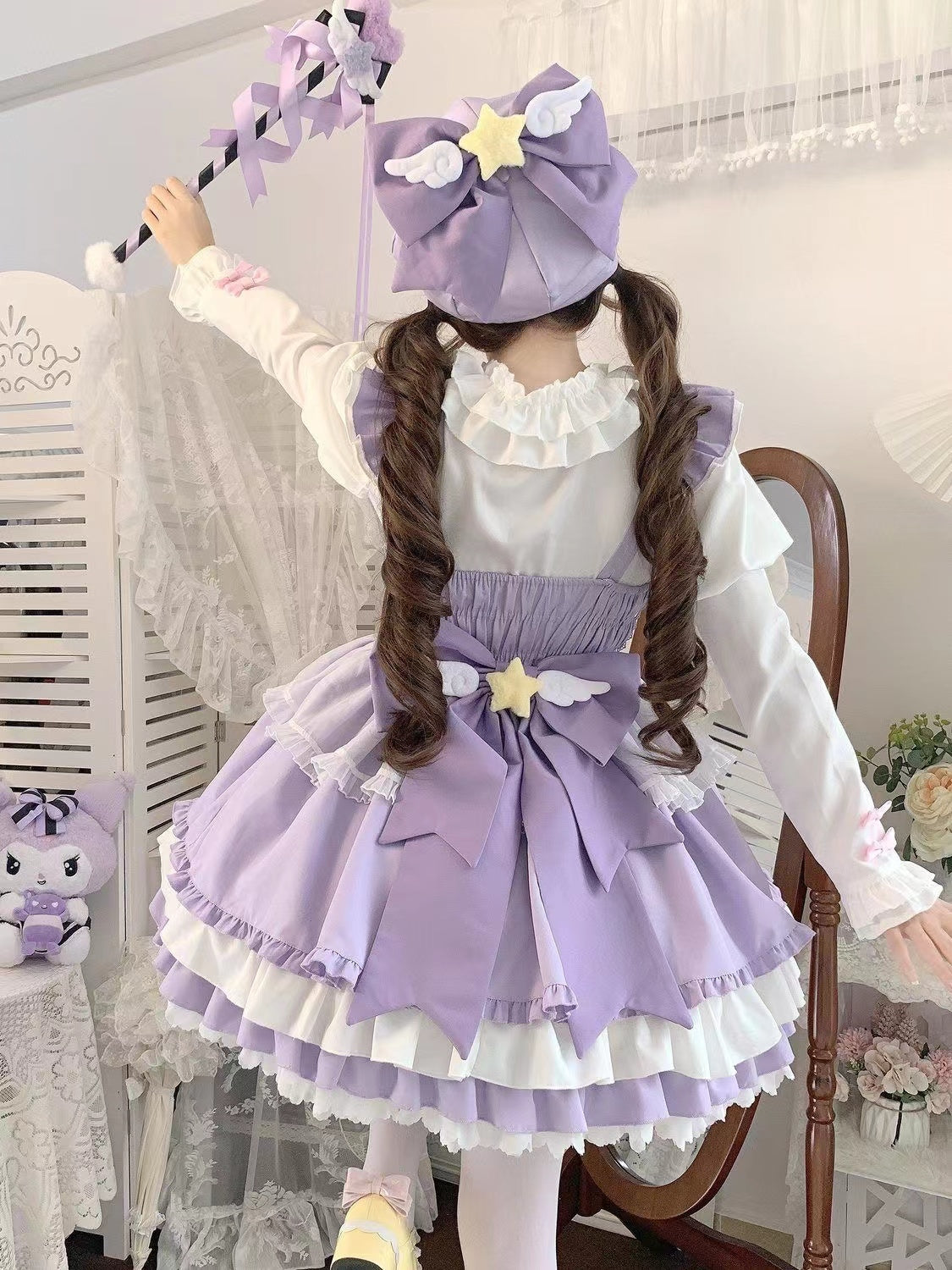 Sweet Lolita Purple with Magic Stars Bow Doll Ruffles Kawaii Cake Outfit  Dress