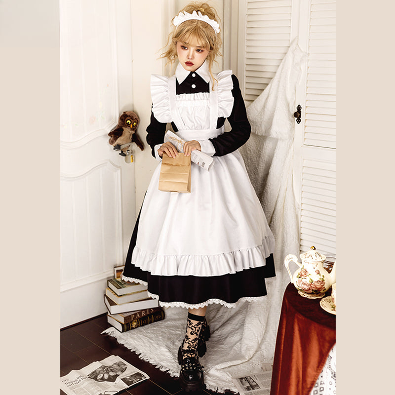 Maid Outfit Plus Size 3XL Black White Long Ruffled Apron Dress