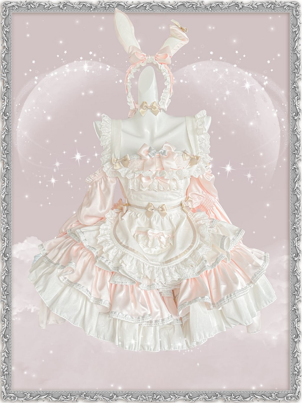 Maid Outfit Sweet Lolita Light Pink Sweet Lolita Maid Dress with Bunny Ears Headpiece