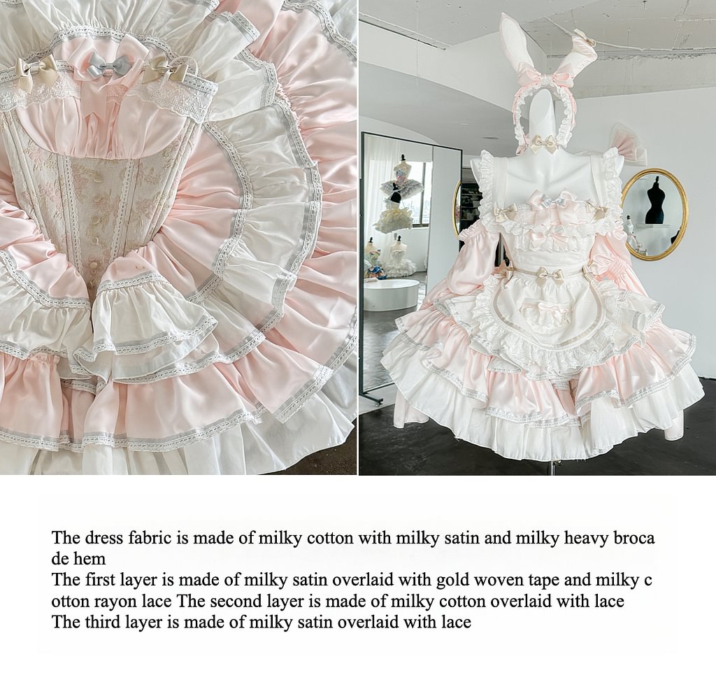 Maid Outfit Sweet Lolita Light Pink Sweet Lolita Maid Dress with Bunny Ears Headpiece