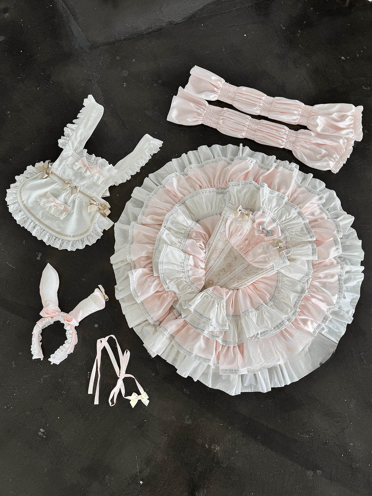 Maid Outfit Sweet Lolita Light Pink Sweet Lolita Maid Dress with Bunny Ears Headpiece
