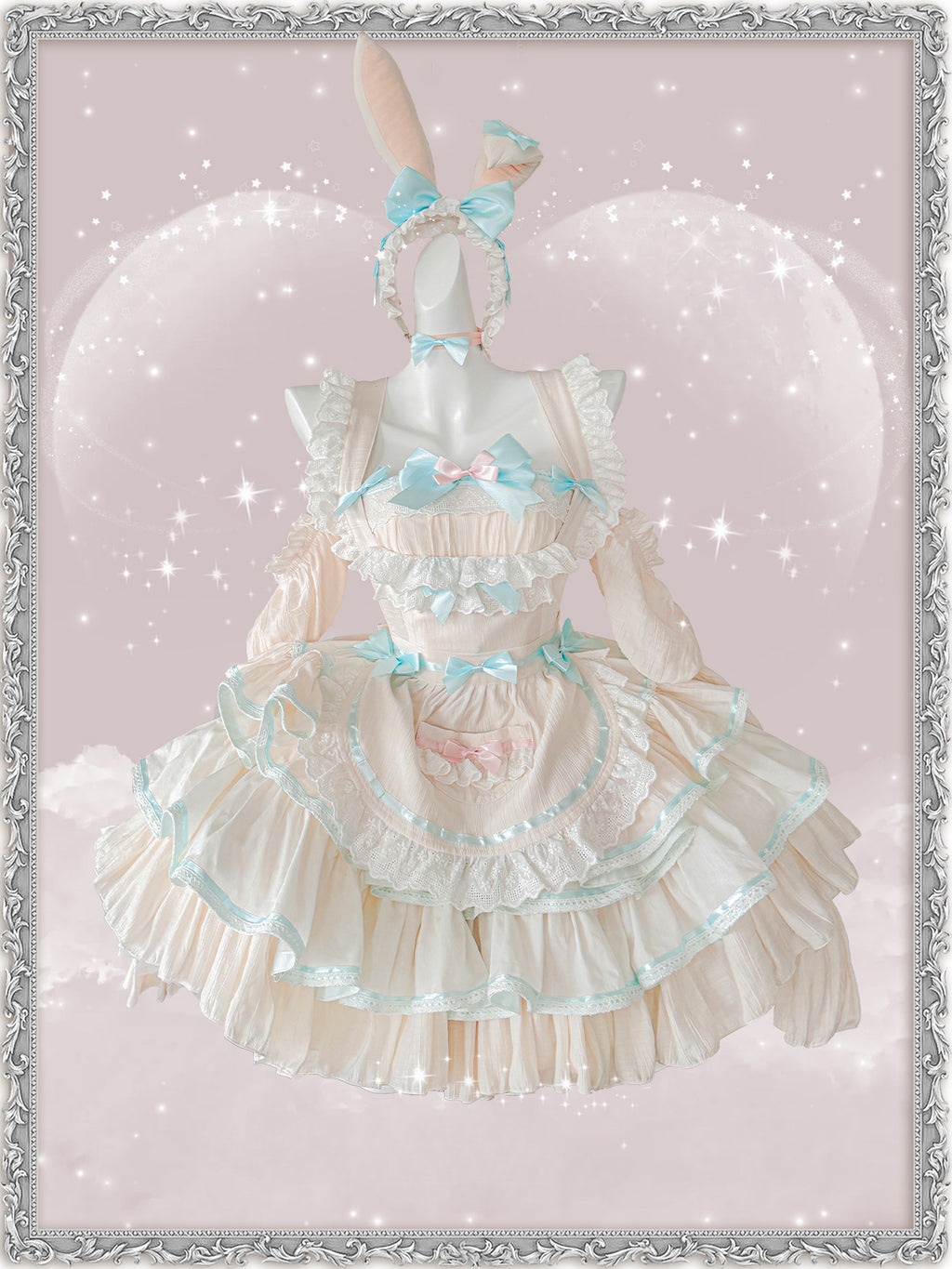 Maid Outfit Sweet Lolita Mint Pink Sweet Lolita Maid Dress with Bunny Ears Headpiece