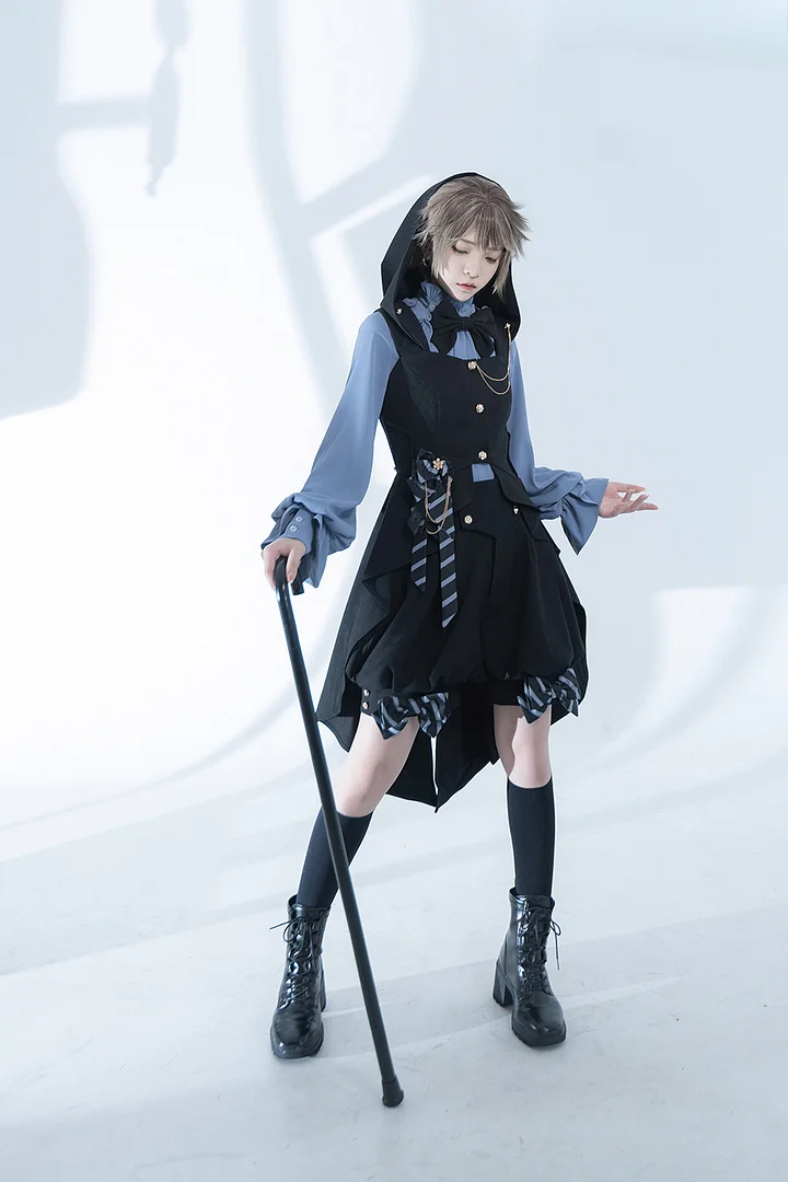 Ouji Fashion Lolita Prince Hood Long Vest Shorts Set Vintage Gothic
