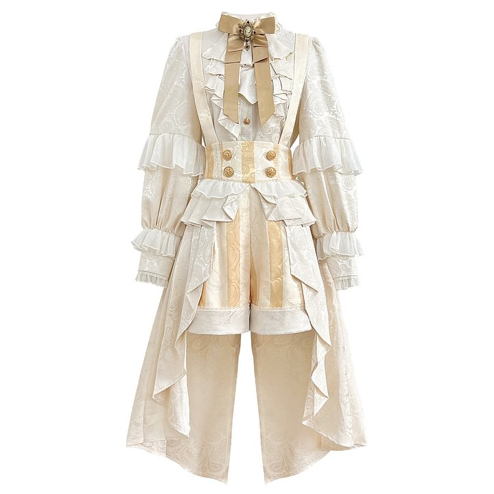 Ouji Fashion Lolita Overalls Long Sleeve Bow Bow Daily Cute Wind Suit Ivory Shorts