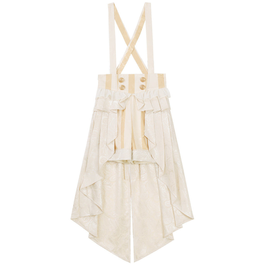 Ouji Fashion Lolita Overalls Long Sleeve Bow Bow Daily Cute Wind Suit Ivory Shorts
