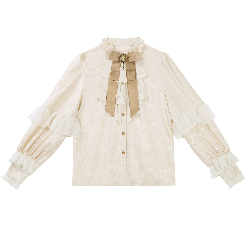 Ouji Fashion Lolita Overalls Long Sleeve Bow Bow Daily Cute Wind Suit Ivory Shorts