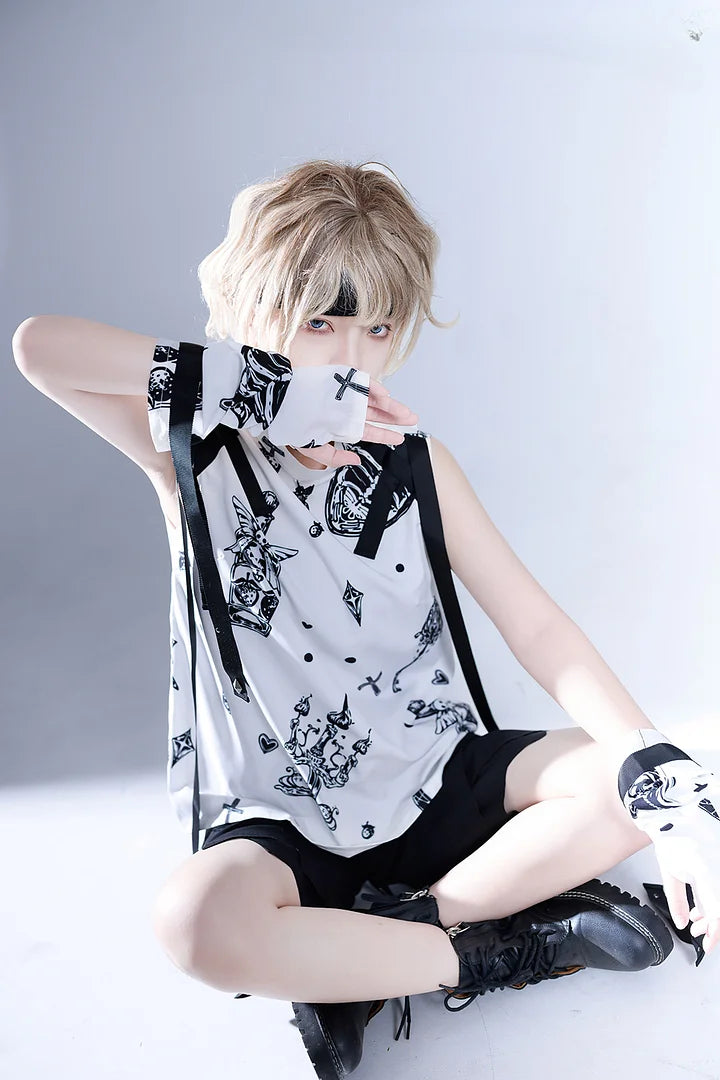 Ouji Fashion Summer Princess Chronicles Strap Detail Print Vest Set