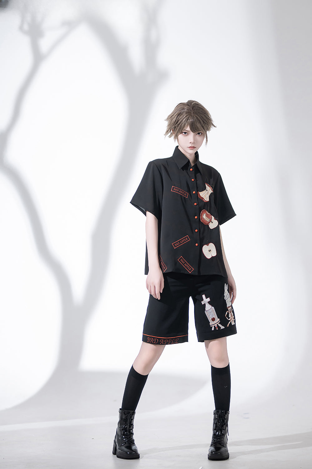 Ouji Fashion Summer Princess Chronicles Whimsical Print Black Shirt Shorts Set