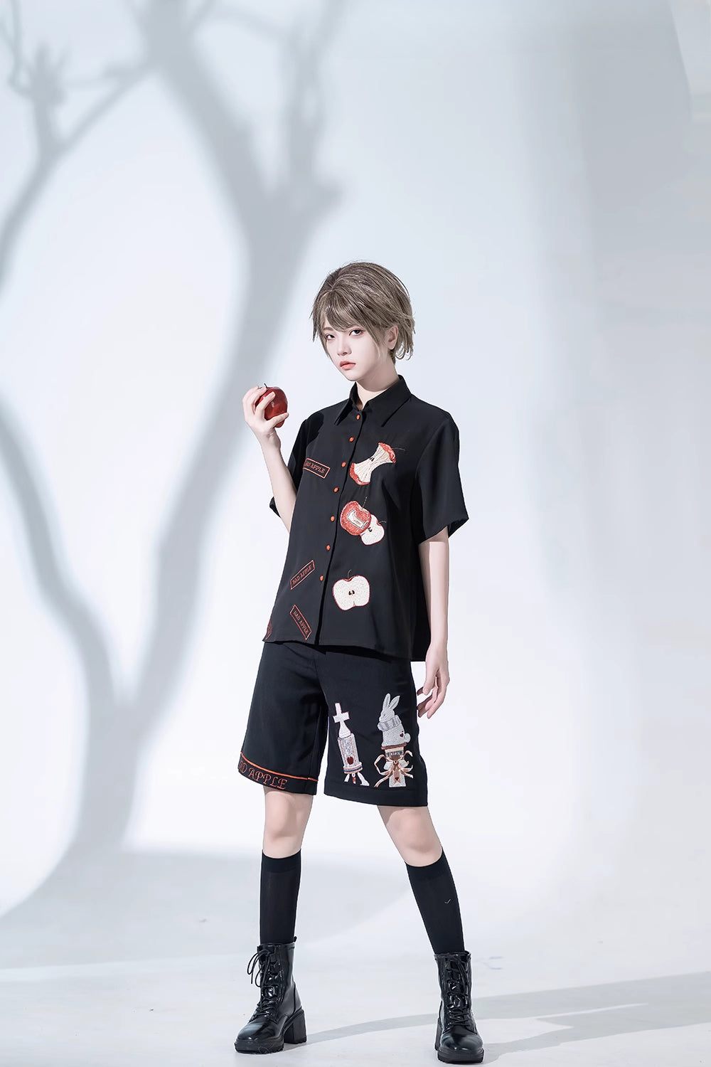 Ouji Fashion Summer Princess Chronicles Whimsical Print Black Shirt Shorts Set