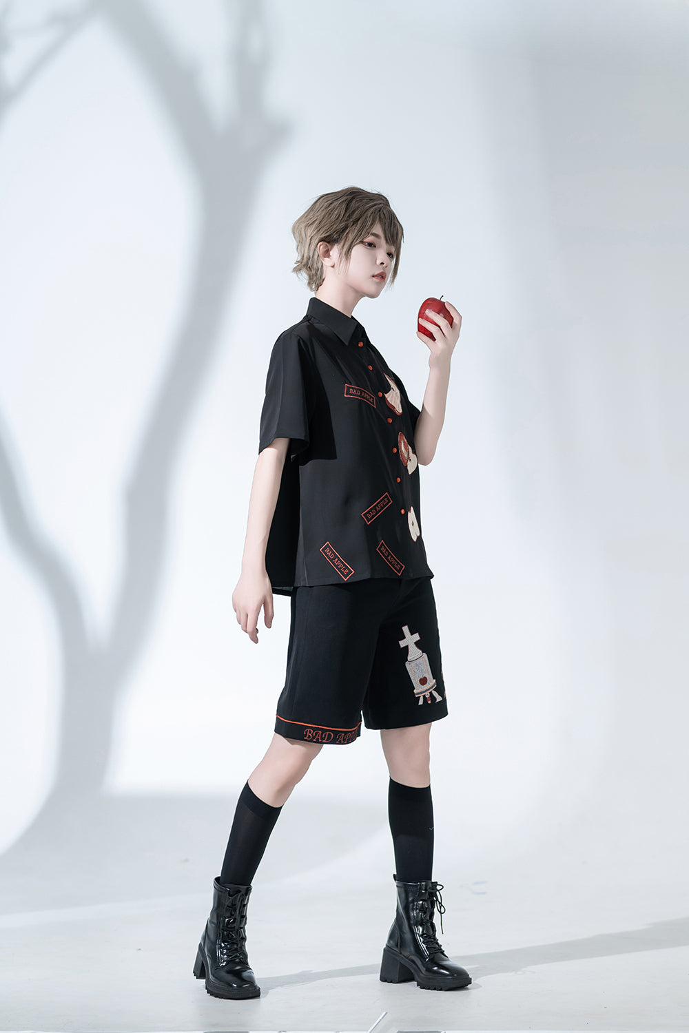 Ouji Fashion Summer Princess Chronicles Whimsical Print Black Shirt Shorts Set