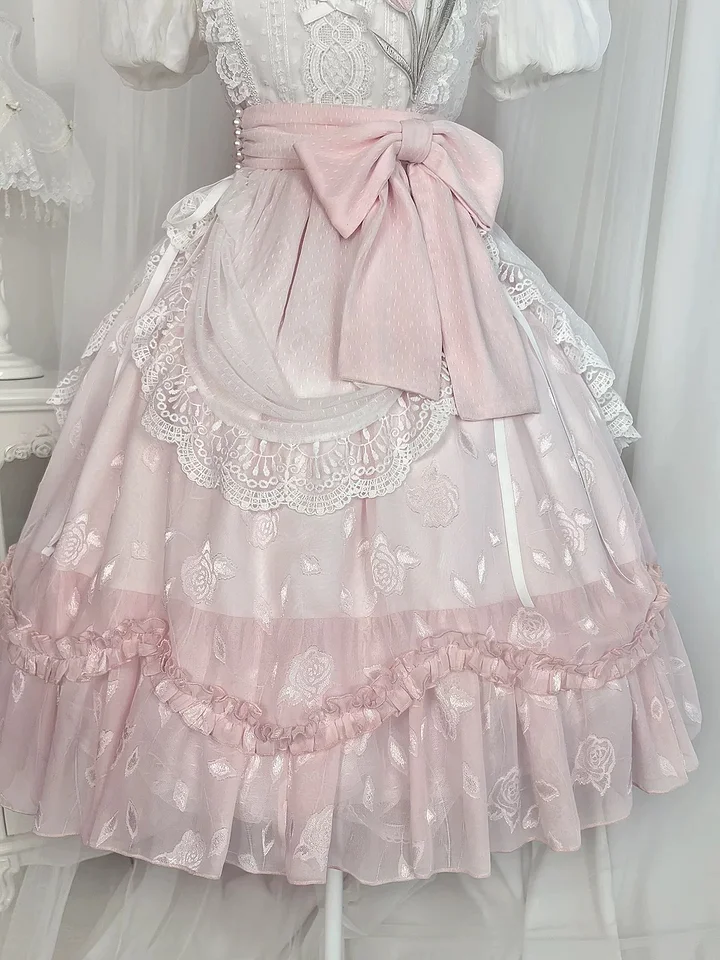Sweet Lolita Qi Pink Tulips with Ruffles Lace Princess Dress Daily Wear