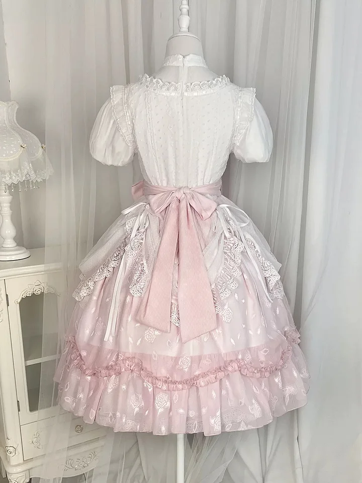 Sweet Lolita Qi Pink Tulips with Ruffles Lace Princess Dress Daily Wear