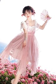 Hime Lolita Pink Fluffy Princess Dress JSK Flower Fairy