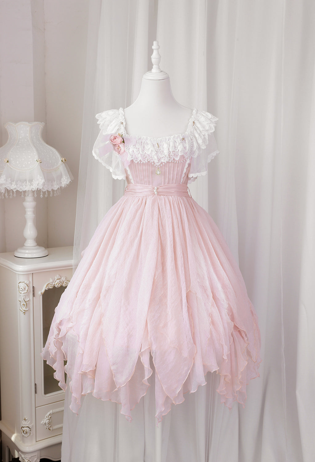 Hime Lolita Pink Fluffy Princess Dress JSK Flower Fairy
