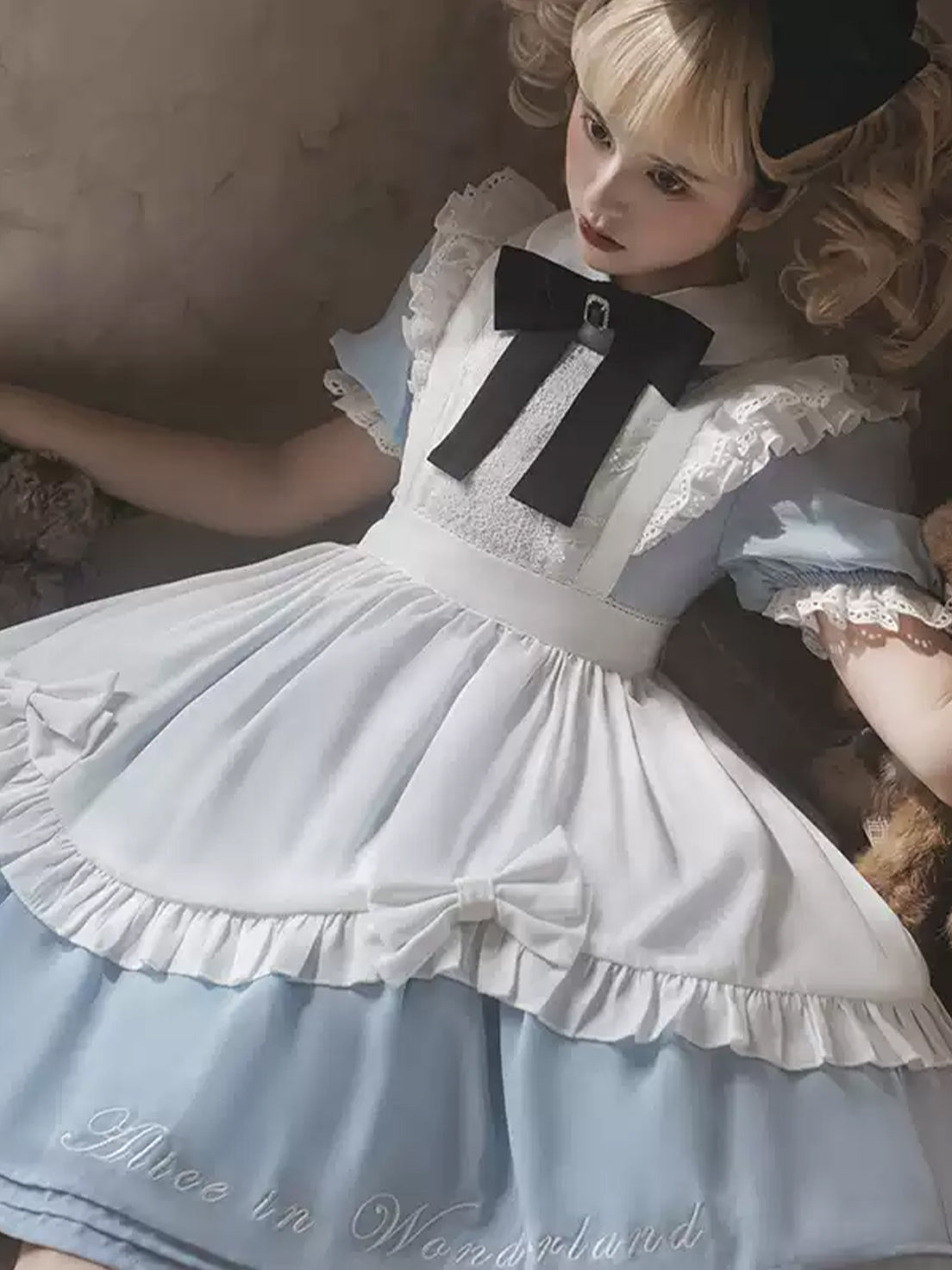 Sweet Lolita Alice-themed Ruffled Maid Outfit Dress Summer Short Sleeve