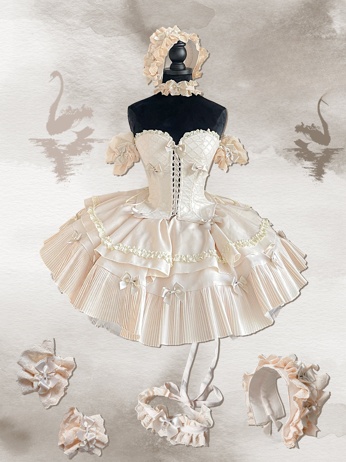 Sweet Lolita Cake Cream Dress Floral Sweet Lolita Corset Dress with Giant Bow Accent
