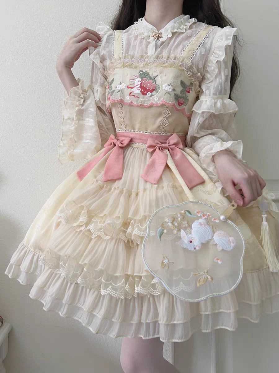 Qi Lolita Sweet Cake Cream Strawberry Bunny Lolita Dress