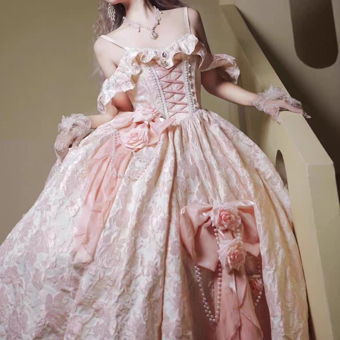 Tea Party Fashion Hime Lolita Long Dress Jacquard Elegant Era Ball Gown Prom Dresses Bridal Princess Dress Pink Graduation Ceremony