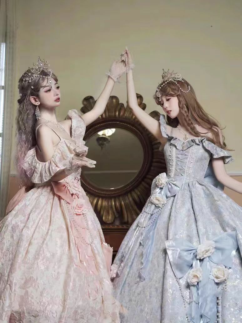 Tea Party Fashion Hime Lolita Long Dress Jacquard Elegant Era Ball Gown Prom Dresses Bridal Princess Dress Pink Graduation Ceremony