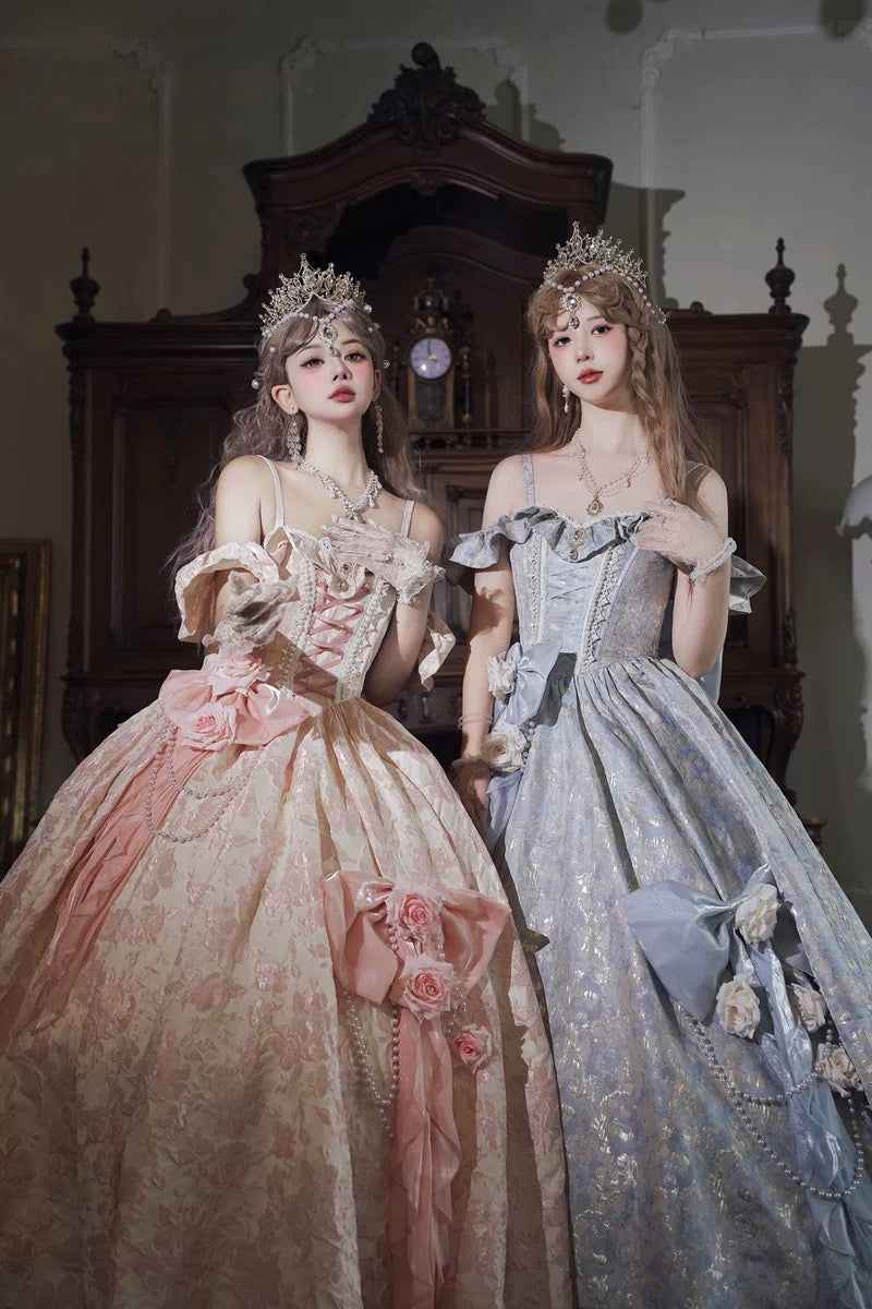 Tea Party Fashion Hime Lolita Long Dress Jacquard Elegant Era Ball Gown Prom Dresses Bridal Princess Dress Pink Graduation Ceremony