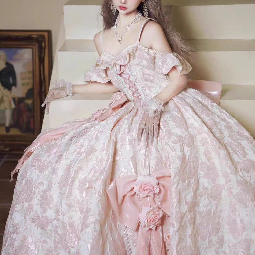 Tea Party Fashion Hime Lolita Long Dress Jacquard Elegant Era Ball Gown Prom Dresses Bridal Princess Dress Pink Graduation Ceremony