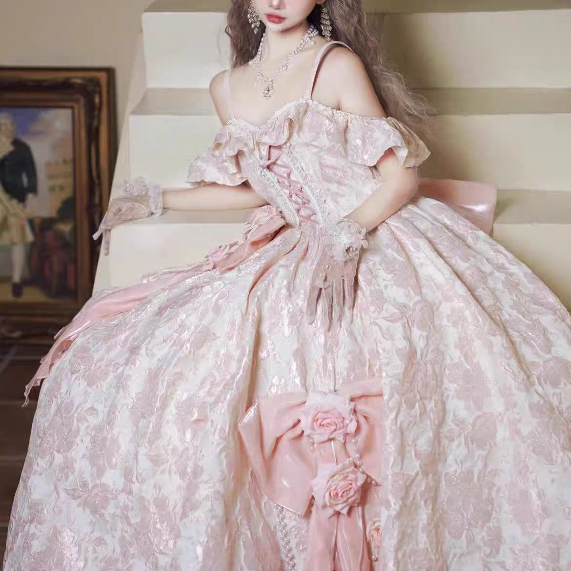 Tea Party Fashion Hime Lolita Long Dress Jacquard Elegant Era Ball Gown Prom Dresses Bridal Princess Dress Pink Graduation Ceremony