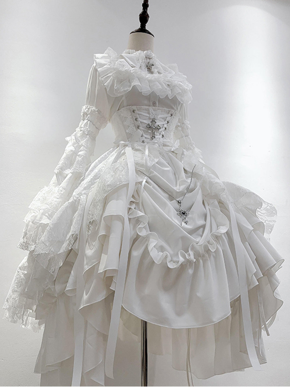 Goth Lolita Gothic Elegant White Dramatic Ruffled Lolita Gown