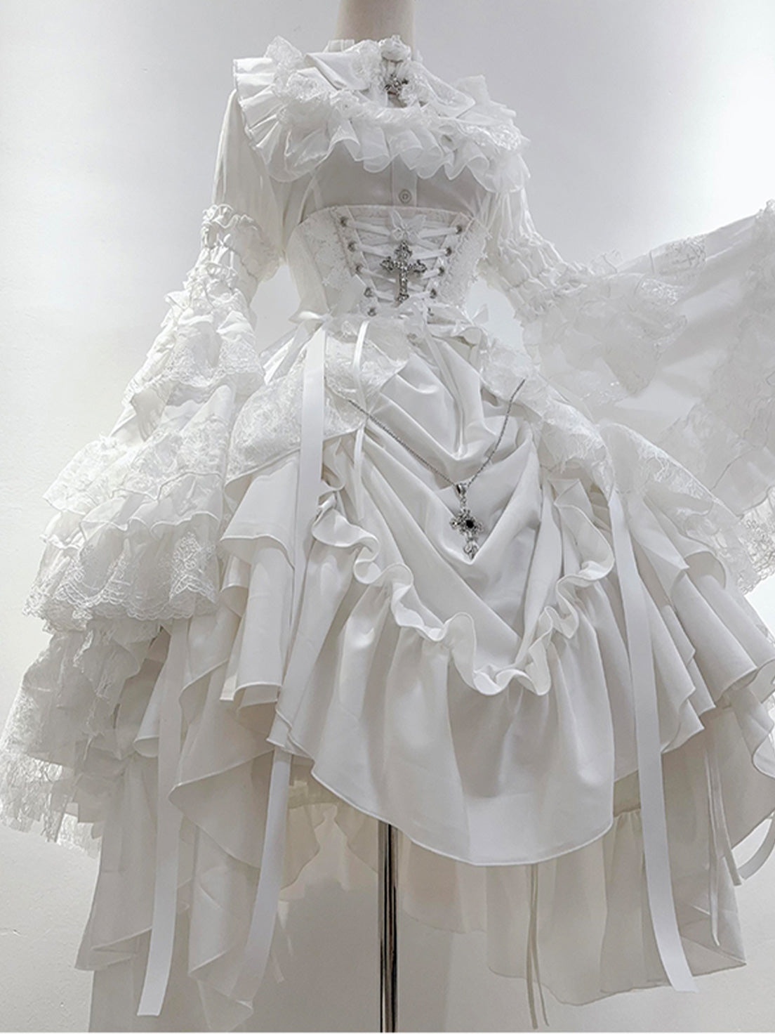 Goth Lolita Gothic Elegant White Dramatic Ruffled Lolita Gown