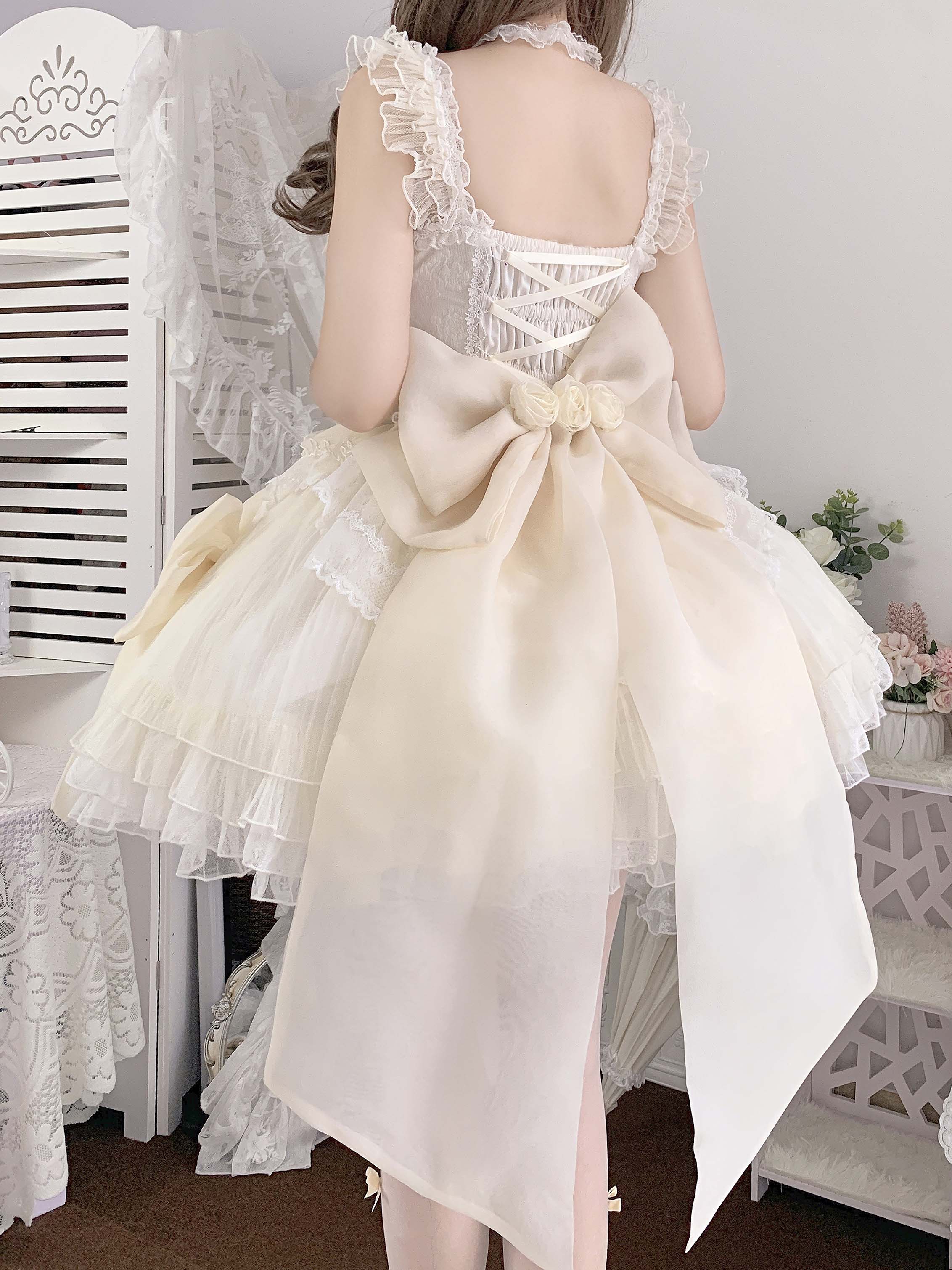 Hime Lolita Yellow Apricot Flower Beige Birthday Dress